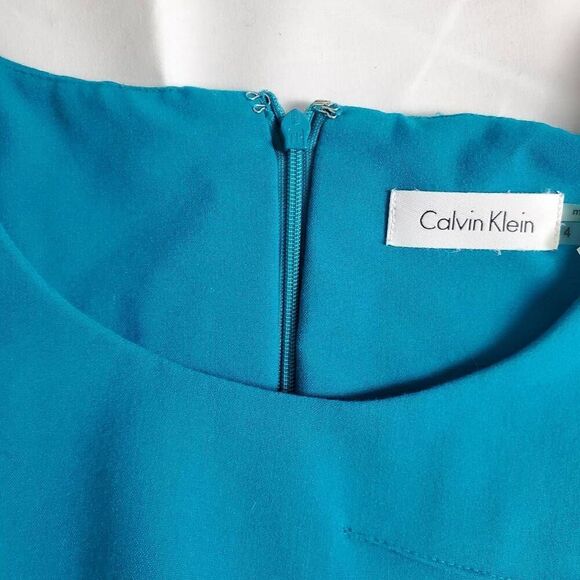 Calvin Klein Women’s Size 4 Blue Sheath Dress Sleeveless Ruched Panel Cocktail - Picture 5 of 7